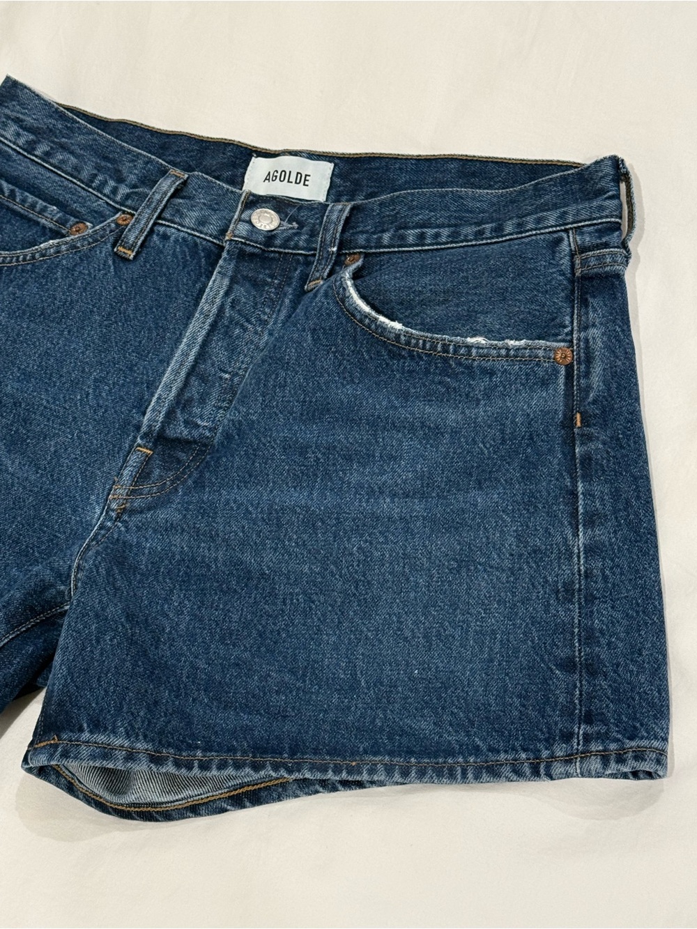 Agolde Dark Indigo High-Rise Denim Shorts - Picture 3 of 5